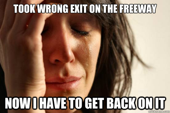 Took wrong exit on the freeway Now I have to get back on it - Took wrong exit on the freeway Now I have to get back on it  First World Problems