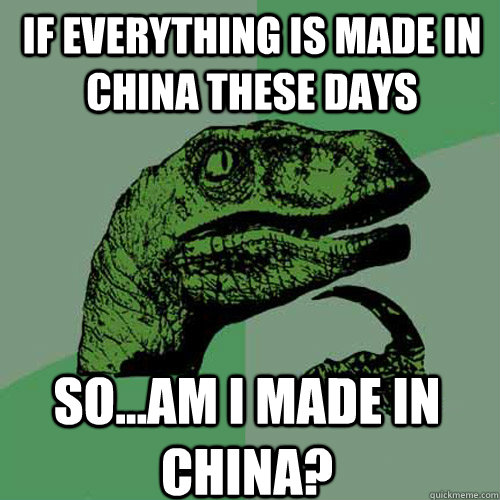 If everything is made in china these days so...am i made in china?  Philosoraptor