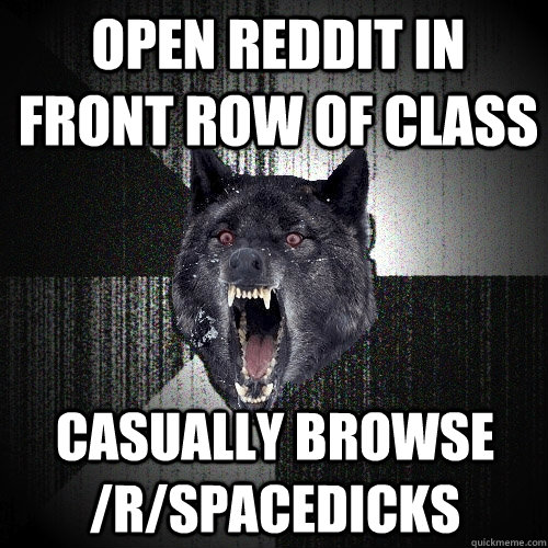 open reddit in front row of class casually browse /r/spacedicks  Insanity Wolf