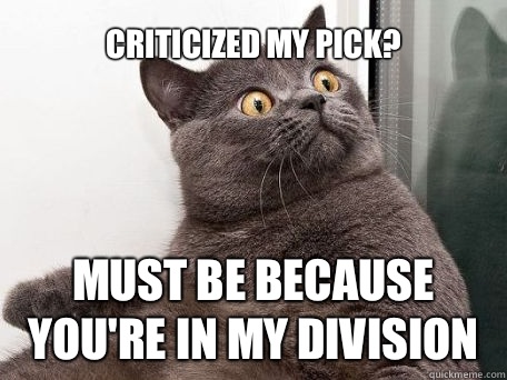 Criticized my pick? Must be because you're in my division  conspiracy cat