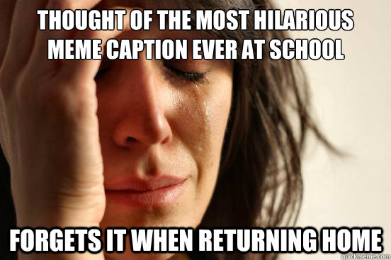 Thought of the most hilarious meme caption ever at school forgets it when returning home  First World Problems