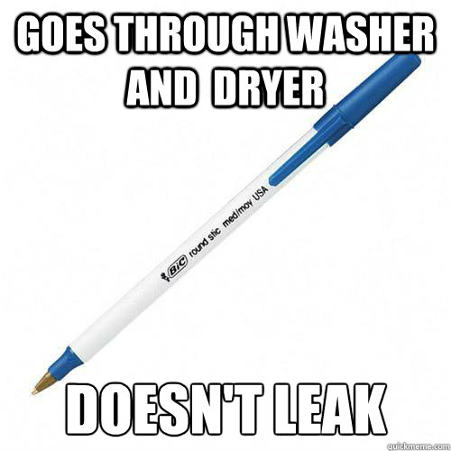 goes through washer and  dryer doesn't leak - goes through washer and  dryer doesn't leak  Good Guy Ink Pen