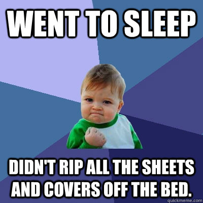 Went to Sleep Didn't rip all the sheets and covers off the bed.  Success Kid