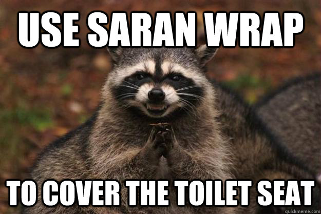 use saran wrap to cover the toilet seat - use saran wrap to cover the toilet seat  Evil Plotting Raccoon