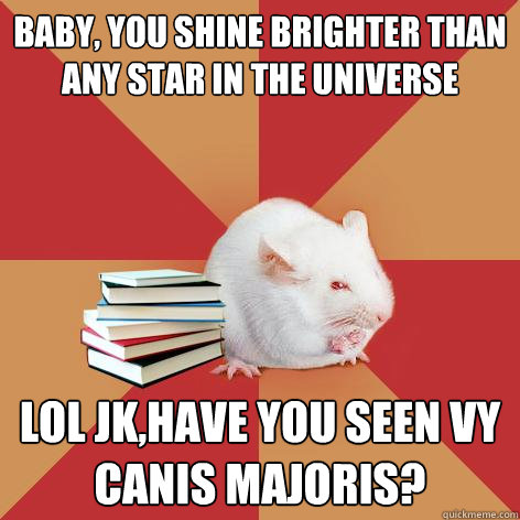 Baby, you shine brighter than any star in the universe Lol jk,have you seen vy canis majoris?  Science Major Mouse