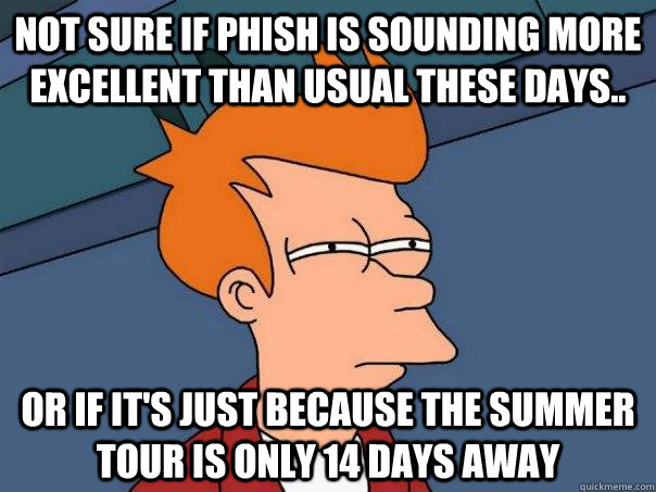 Not sure if phish is sounding more excellent than usual these days.. Or if it's just because the summer tour is only 14 days away - Not sure if phish is sounding more excellent than usual these days.. Or if it's just because the summer tour is only 14 days away  Futurama Fry