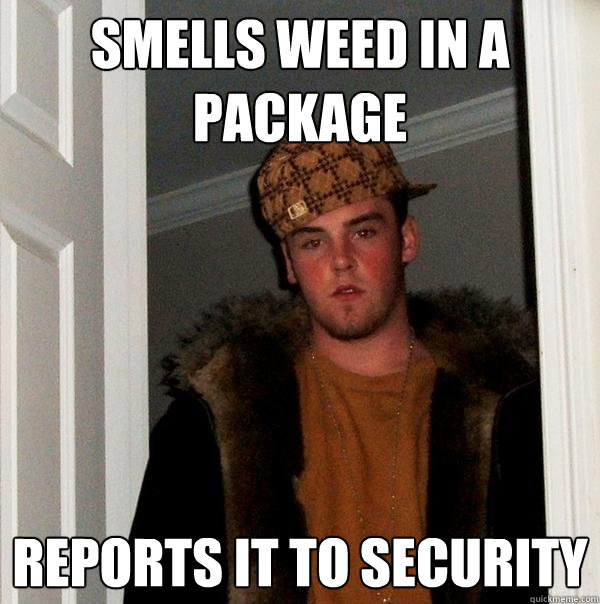 Smells weed in a package reports it to security - Smells weed in a package reports it to security  Scumbag Steve