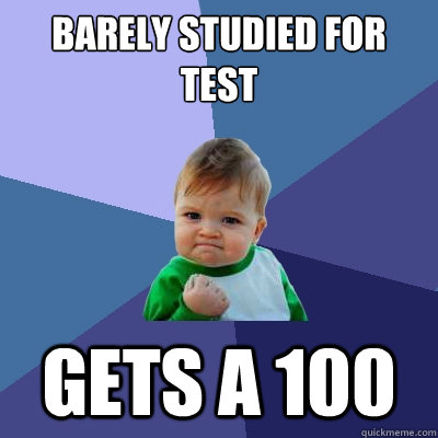 barely studied for test gets a 100  Success Kid