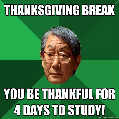 Thanksgiving Break You be thankful for 4 days to study!  High Expectations Asian Father