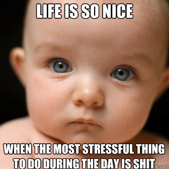 life is so nice when the most stressful thing to do during the day is shit  Serious Baby