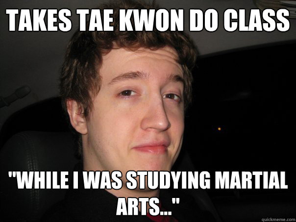 Takes Tae Kwon Do class 