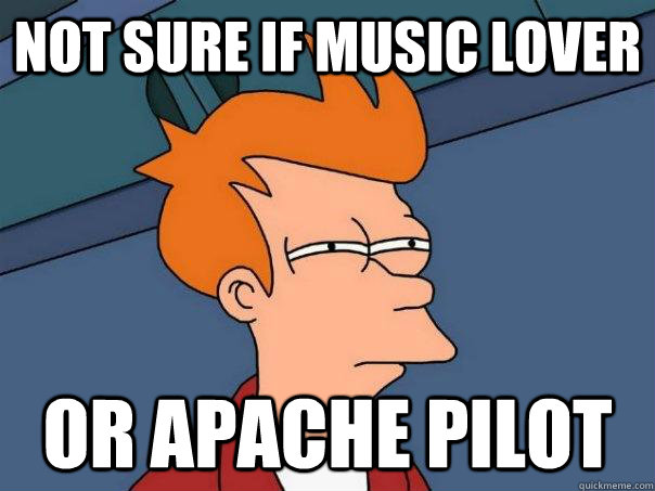 Not sure if music lover or apache pilot  Futurama Fry