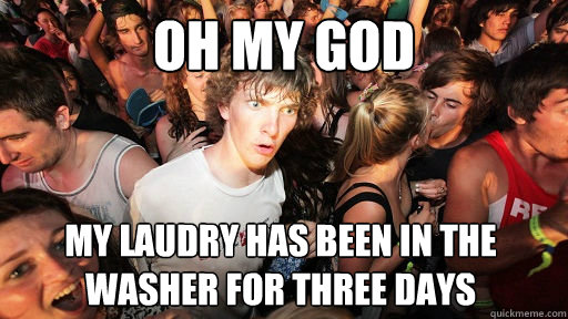 oh my god my laudry has been in the washer for three days - oh my god my laudry has been in the washer for three days  Sudden Clarity Clarence