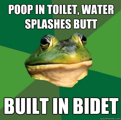 Poop in toilet, water splashes butt built in bidet  - Poop in toilet, water splashes butt built in bidet   Foul Bachelor Frog