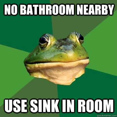 no bathroom nearby use sink in room  Foul Bachelor Frog