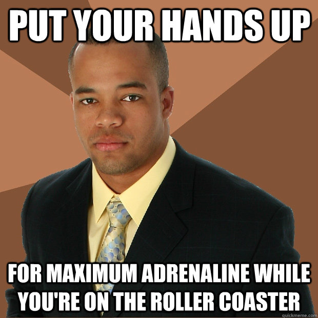 Put your hands up for maximum adrenaline while you're on the roller coaster  Successful Black Man