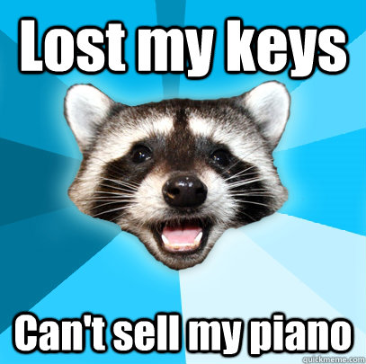 Lost my keys Can't sell my piano  Lame Pun Coon