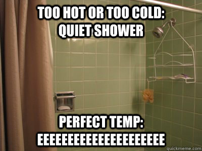 too hot or too cold:                quiet shower perfect temp: eeeeeeeeeeeeeeeeeeeee - too hot or too cold:                quiet shower perfect temp: eeeeeeeeeeeeeeeeeeeee  Misc