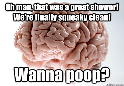 Oh man, that was a great shower! We're finally squeaky clean! Wanna poop?  Scumbag Brain