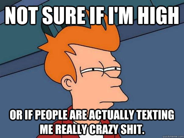 Not sure if I'm high Or if people are actually texting me really crazy shit.  Futurama Fry