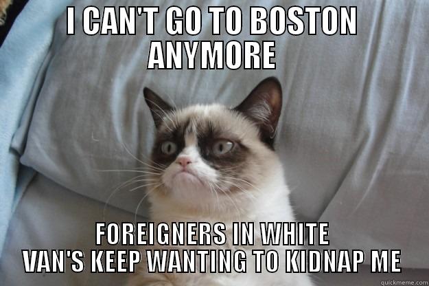 PUSSY PIC'S MISERY - I CAN'T GO TO BOSTON ANYMORE FOREIGNERS IN WHITE VAN'S KEEP WANTING TO KIDNAP ME Grumpy Cat