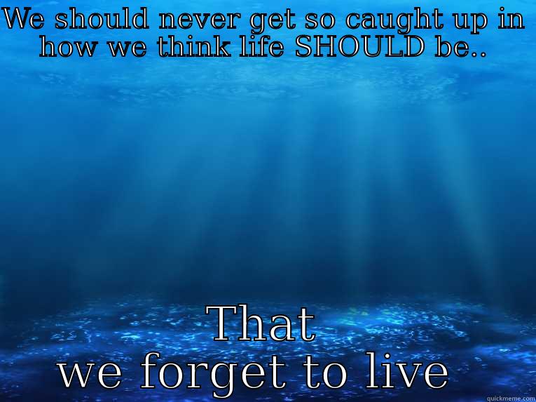 Should be !! - WE SHOULD NEVER GET SO CAUGHT UP IN HOW WE THINK LIFE SHOULD BE.. THAT WE FORGET TO LIVE  Misc