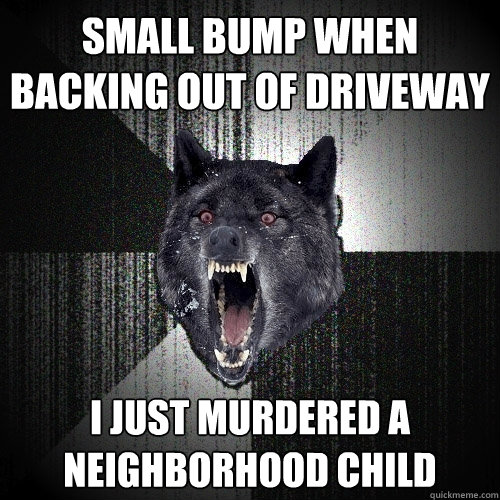 small bump when backing out of driveway I just murdered a neighborhood child  Insanity Wolf