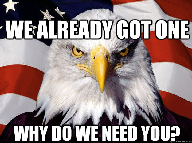 we already got one why do we need you? - we already got one why do we need you?  Patriotic Eagle
