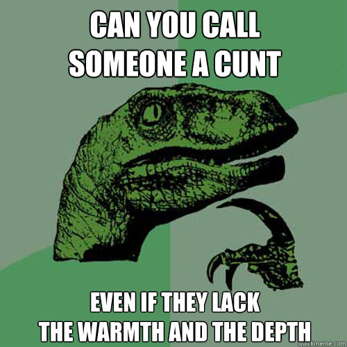 can you call 
someone a cunt even if they lack 
the warmth and the depth  Philosoraptor