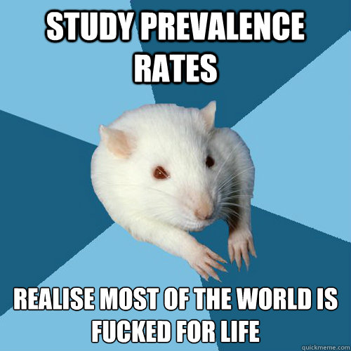 Study prevalence rates Realise most of the world is fucked for life
  Psychology Major Rat