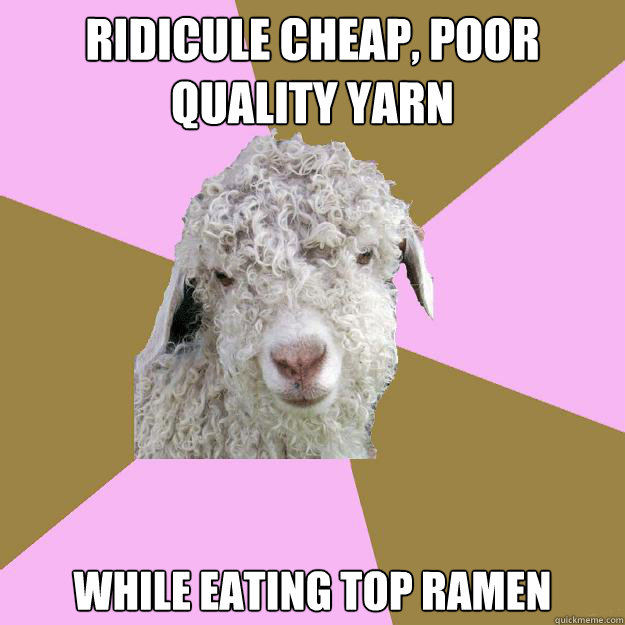 Ridicule cheap, poor quality yarn while eating top ramen   Crochet goat