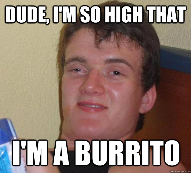 Dude, I'm so high that I'm a burrito  10 Guy