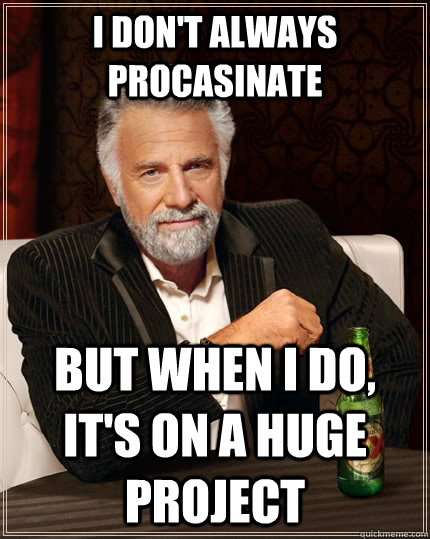 I don't always procasinate but when I do, it's on a huge project - I don't always procasinate but when I do, it's on a huge project  The Most Interesting Man In The World