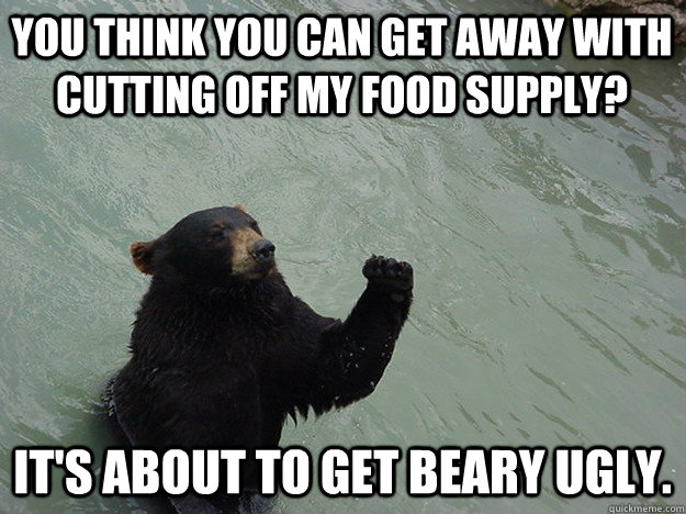 You think you can get away with cutting off my food supply? It's about to get Beary ugly.  Vengeful Bear