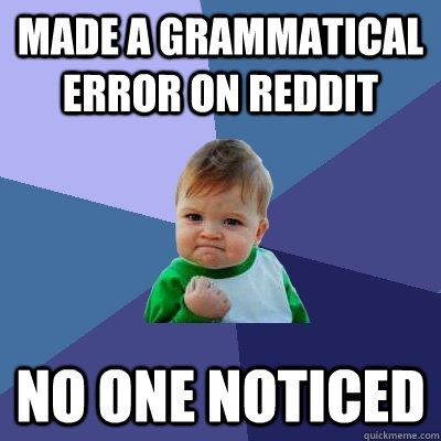 Made a grammatical error on reddit no one noticed - Made a grammatical error on reddit no one noticed  Success Kid