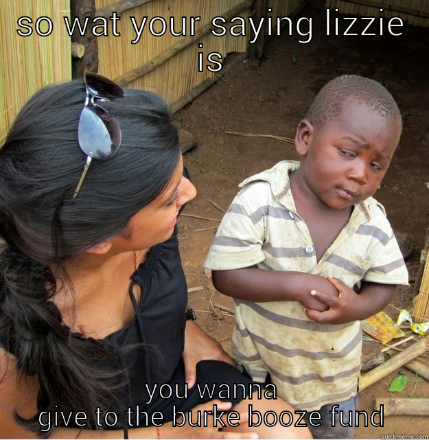 SO WAT YOUR SAYING LIZZIE IS YOU WANNA GIVE TO THE BURKE BOOZE FUND Skeptical Third World Kid