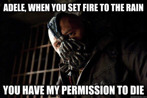 adele, when you set fire to the rain you have my permission to die  Angry Bane