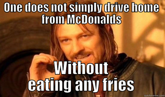 ONE DOES NOT SIMPLY DRIVE HOME FROM MCDONALDS WITHOUT EATING ANY FRIES Boromir