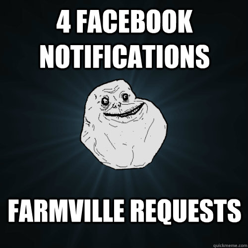 4 FACEBOOK NOTIFICATIONS FARMVILLE REQUESTS  Forever Alone