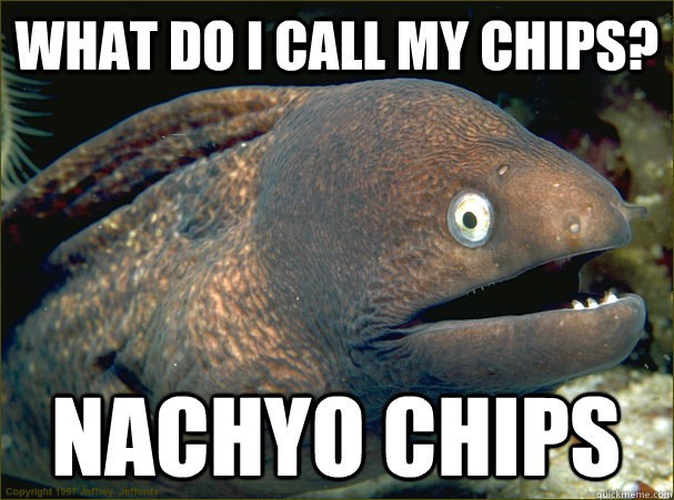 What do I call my chips? nachyo chips  Bad Joke Eel