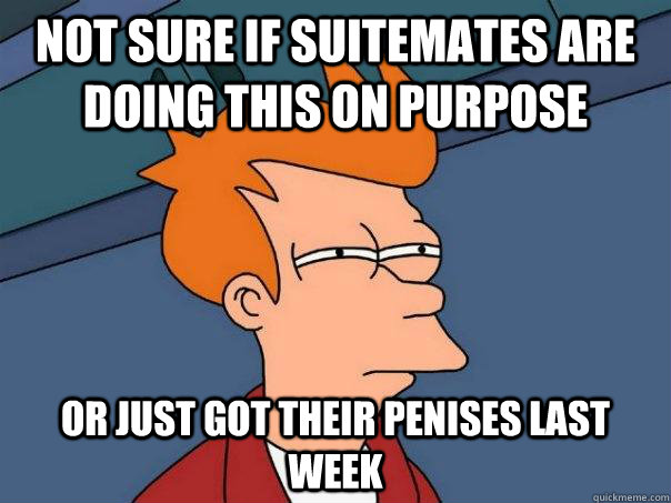 Not sure if suitemates are doing this on purpose or just got their penises last week  Futurama Fry