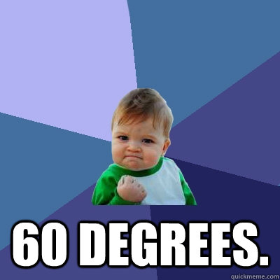  60 degrees.  Success Kid