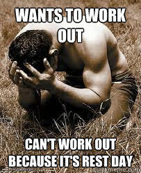 wants to work out can't work out because it's rest day  Bodybuilder Problems