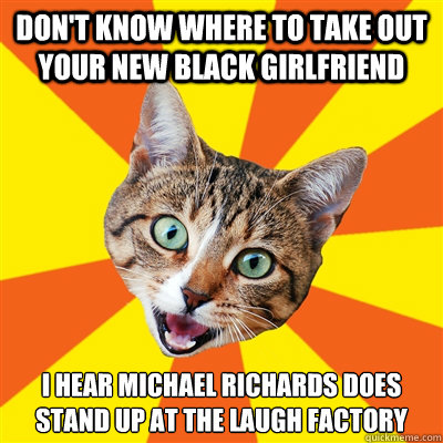 Don't know where to take out your new black girlfriend I hear michael richards does stand up at the laugh factory  Bad Advice Cat