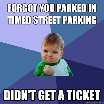 FORGOT YOU PARKED IN TIMED STREET PARKING DIDN'T GET A TICKET  Success Kid