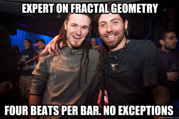 Expert on fractal geometry Four beats per bar. NO EXCEPTIONS  Cool Psytrance Bros