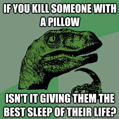 if you kill someone with a pillow isn't it giving them the best sleep of their life?  Philosoraptor