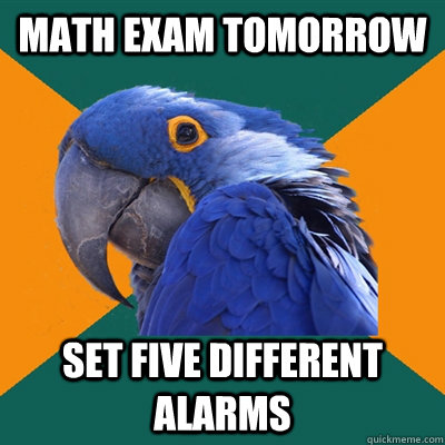Math Exam Tomorrow Set Five Different Alarms - Math Exam Tomorrow Set Five Different Alarms  Paranoid Parrot