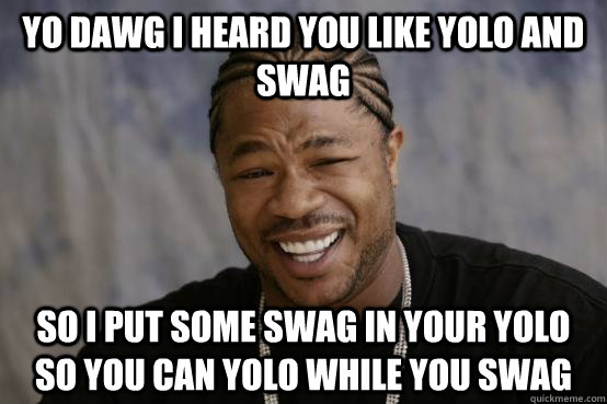 Yo dawg i heard you like yolo and swag so i put some swag in your yolo so you can yolo while you swag - Yo dawg i heard you like yolo and swag so i put some swag in your yolo so you can yolo while you swag  YO DAWG