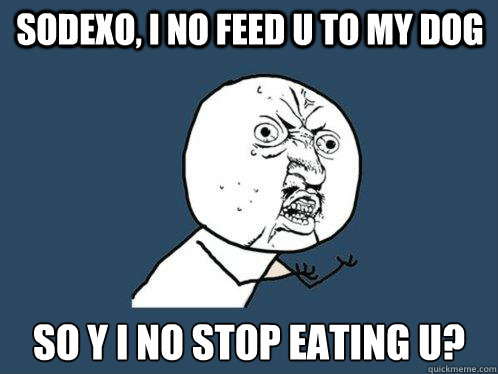 Sodexo, i no feed u to my dog so y i no stop eating u?  Y U No